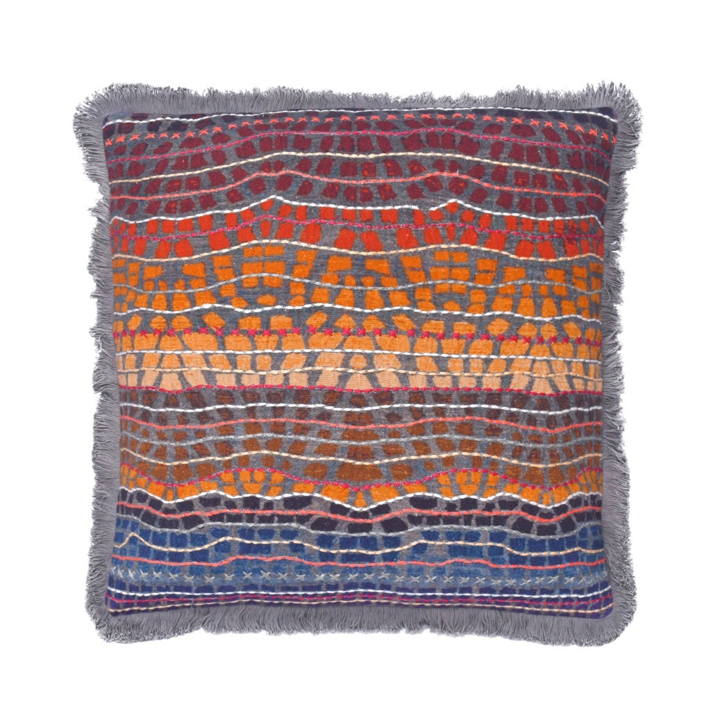 Cushion Cover with Fring - Kilim Mosaic Ash