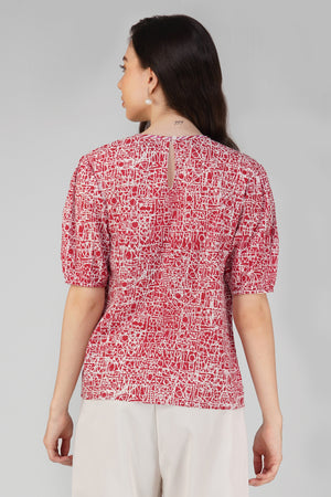 Vienna Top - Scribble Red-white