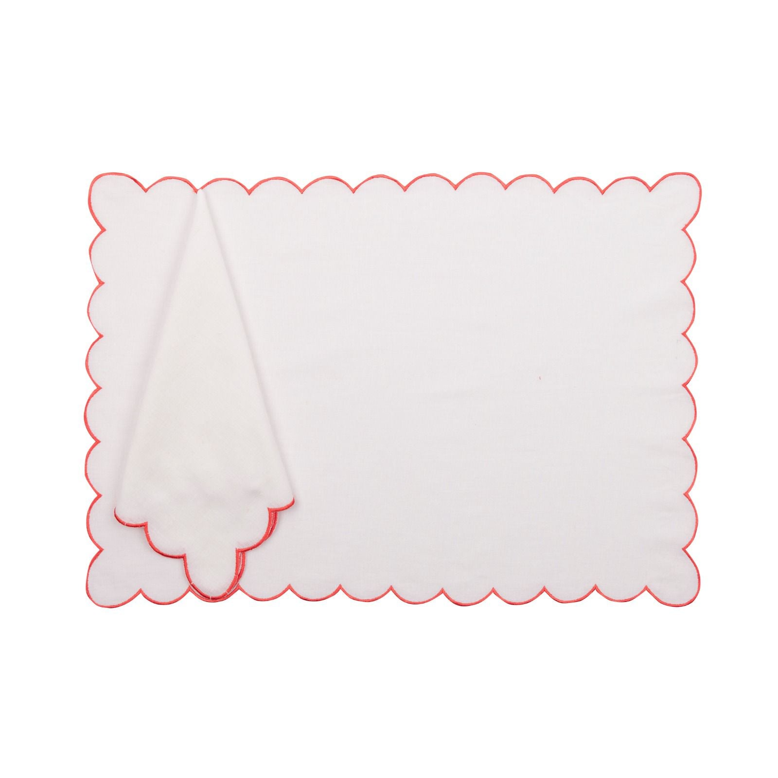 Scalloped Mat And Napkin (Set Of 6) - Sohni Scalloped Red