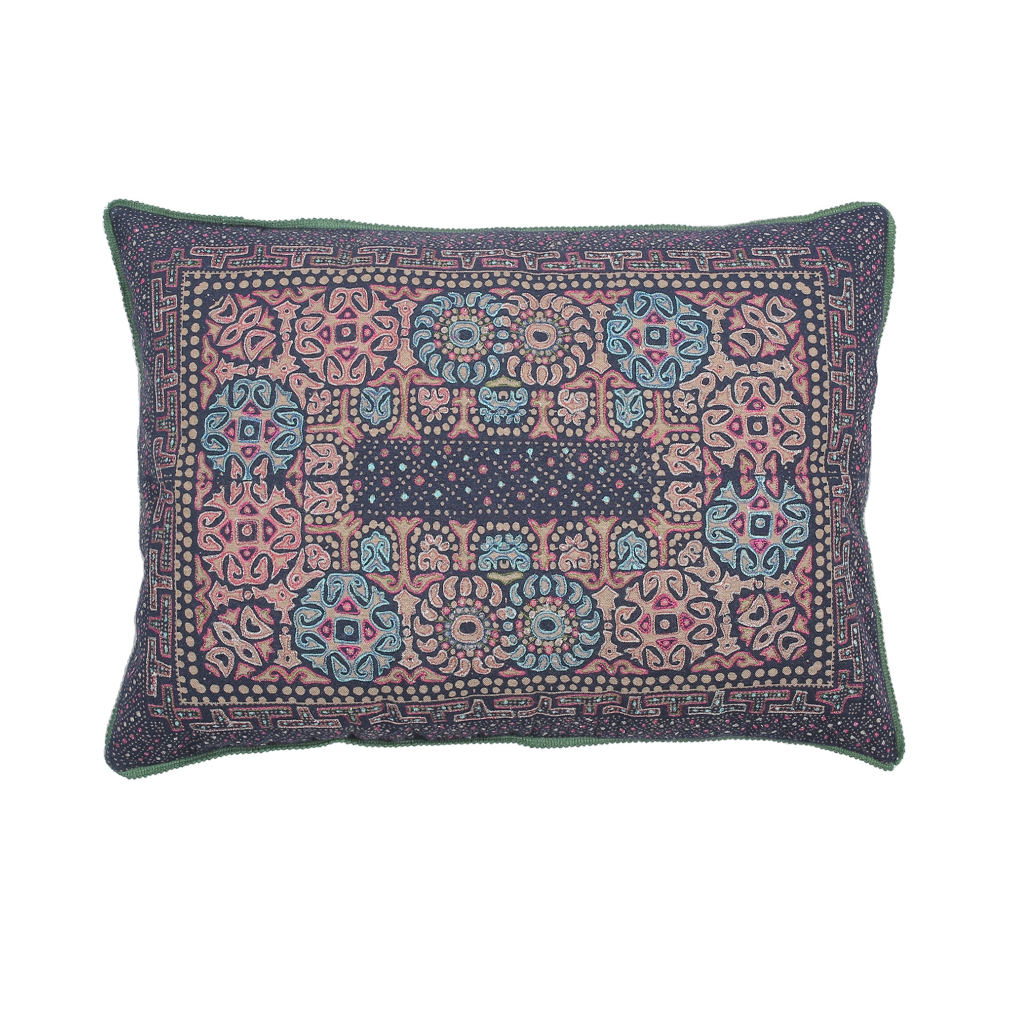 Cushion Cover with Fringe - Indigo Charm Bhadohi