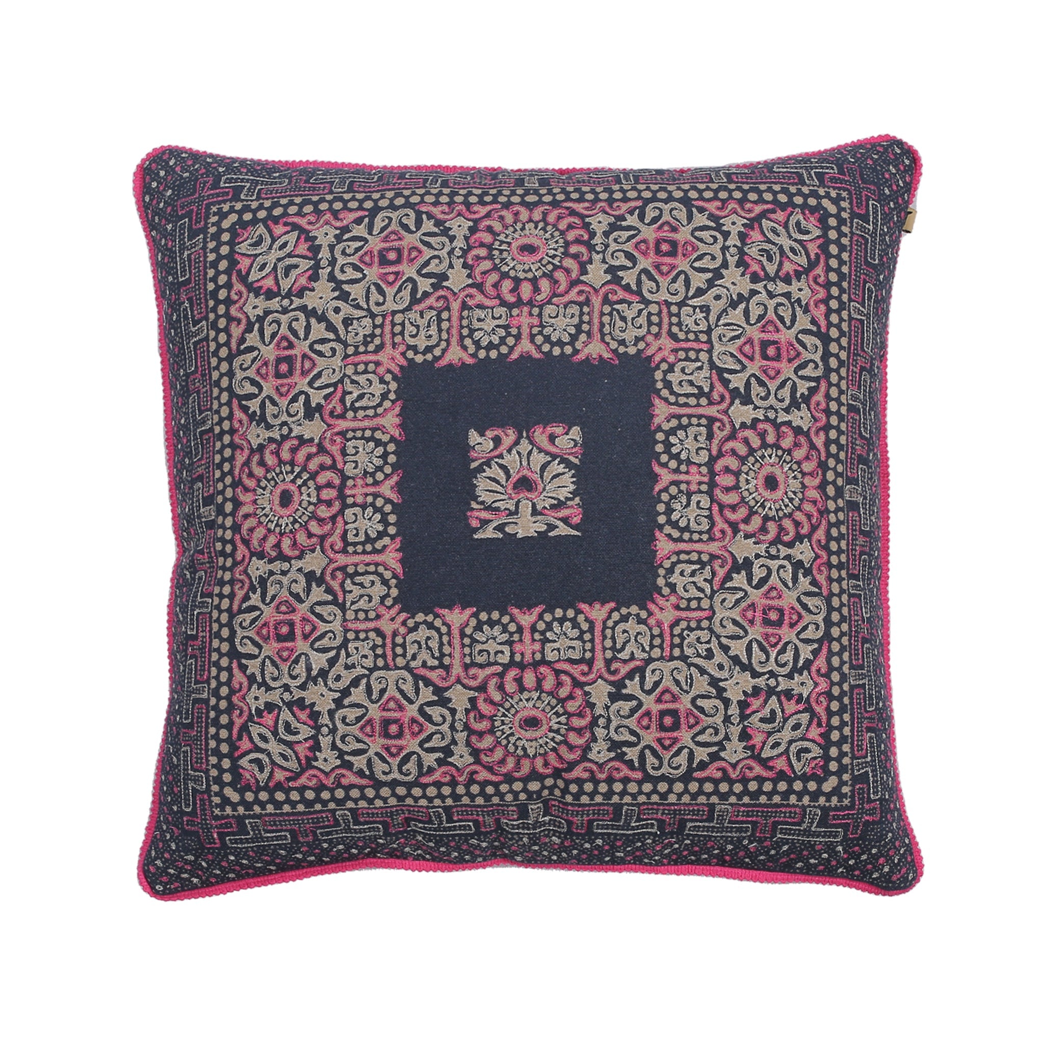 Cushion Cover with Fringe - Indigo Charm Bhadohi