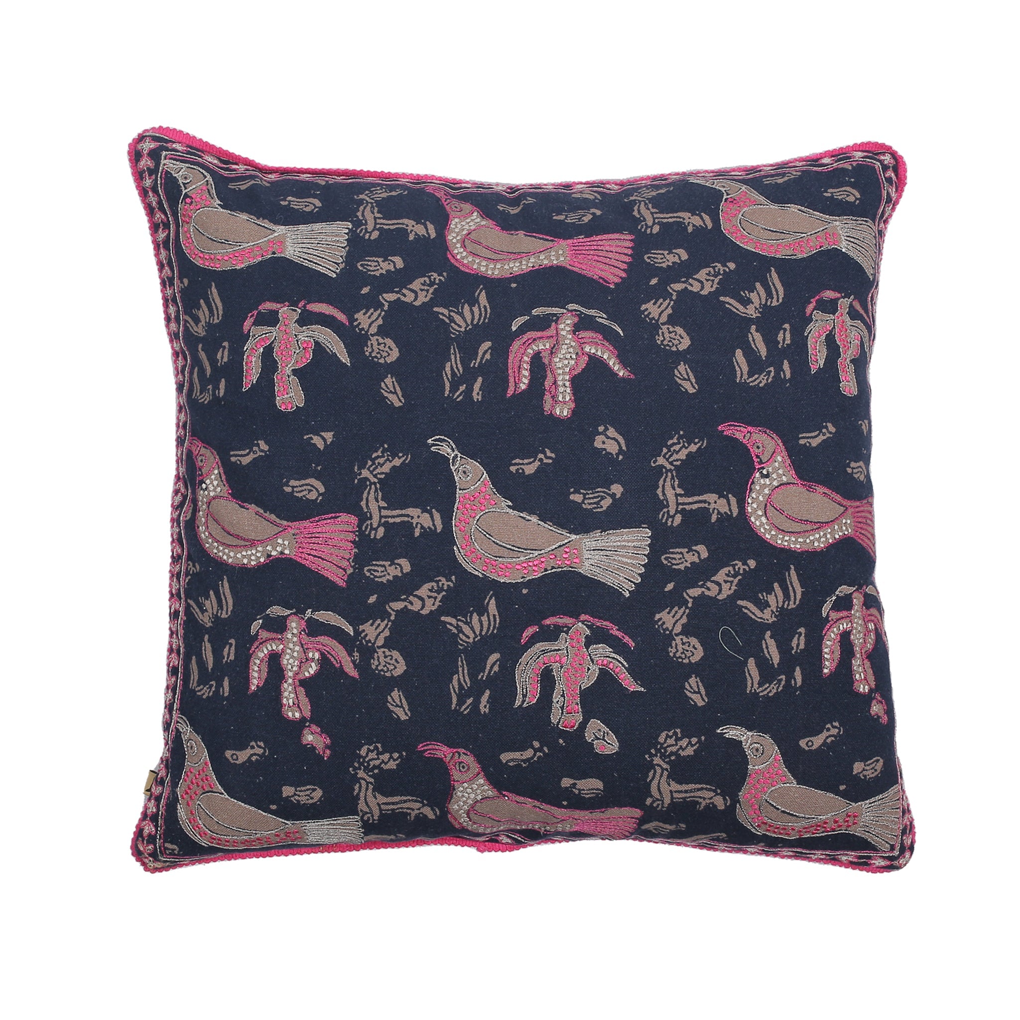 Cushion Cover with Fringe - Indigo Charm Rapar