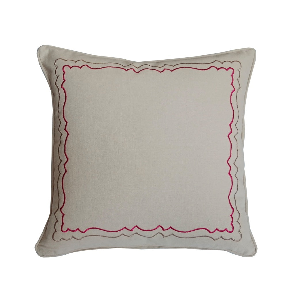 Scalloped Cushion Cover - Red with Brown