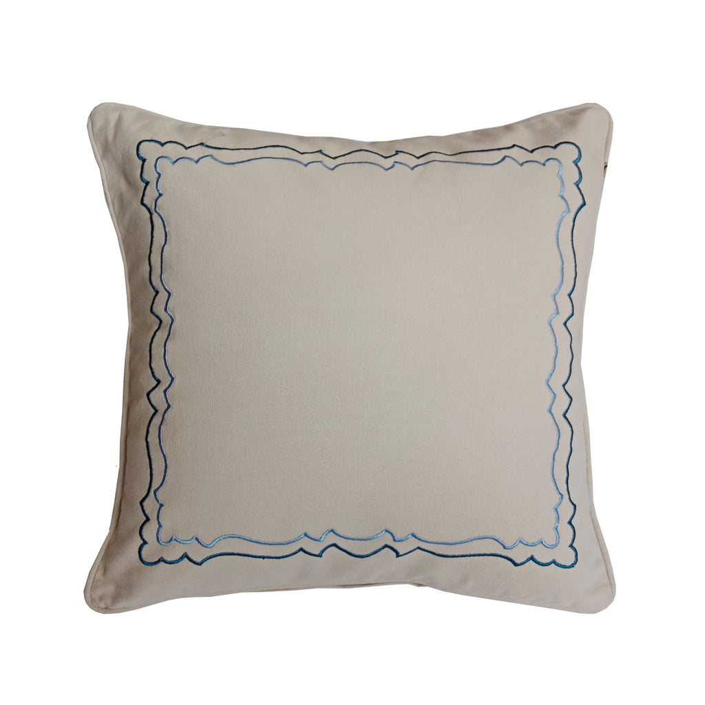 Scalloped Cushion Cover - Light Blue with Dark Blue