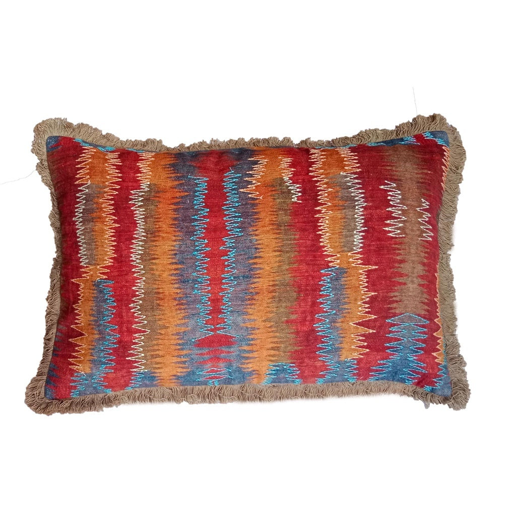 Cushion Cover with Fring - Kilim Fuzzy Lines Sunbeam