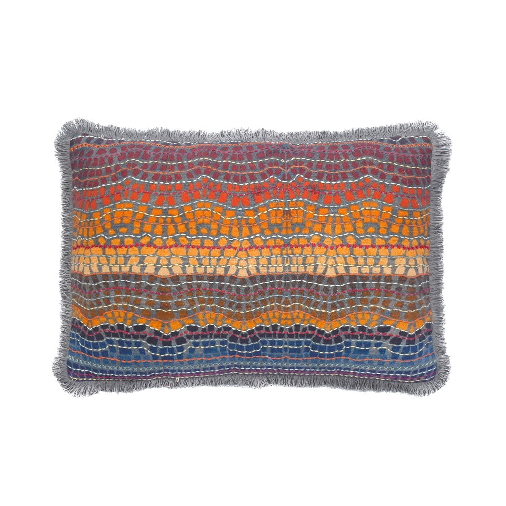 Cushion Cover with Fring - Kilim Mosaic Ash