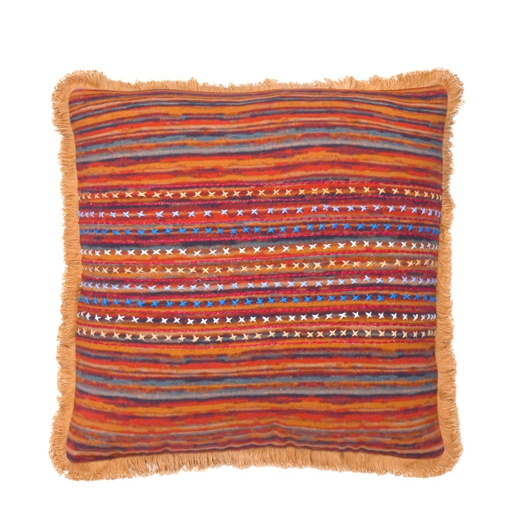 Cushion Cover with Fring - Kilim Stripes Golden Vista