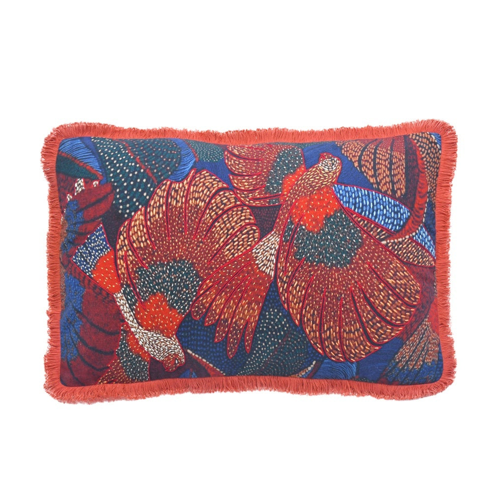 Cushion Cover with Fring - Kilim Bird Baked Clay
