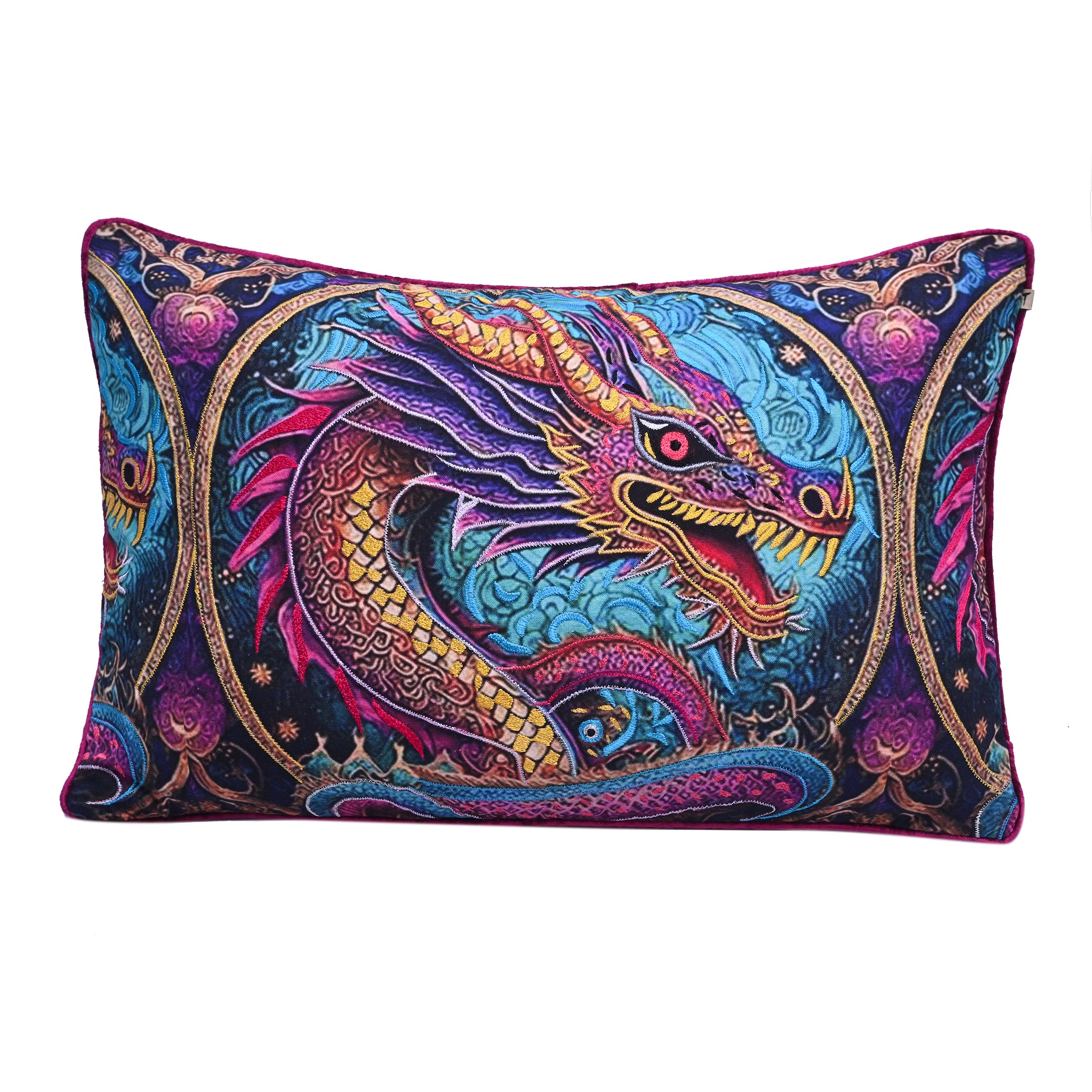 EMB Cushion Cover - Dragon Azure