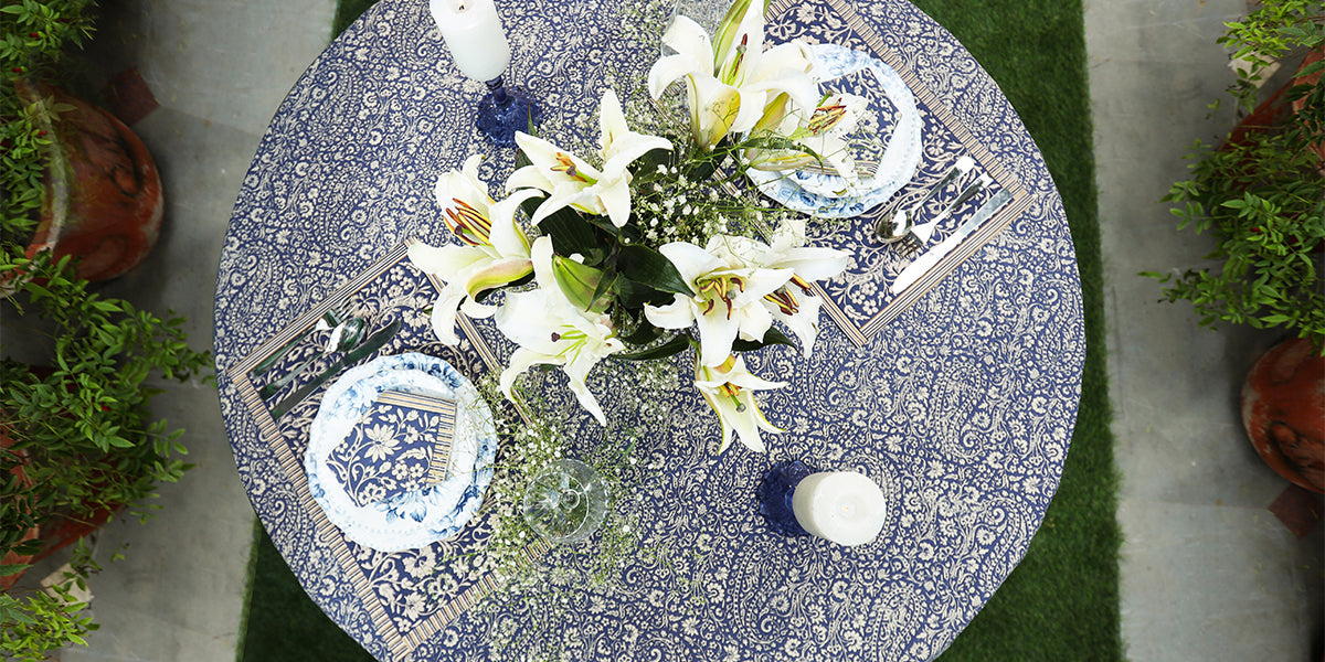 Round Table Cloth - Shahtoosh Orion Blue