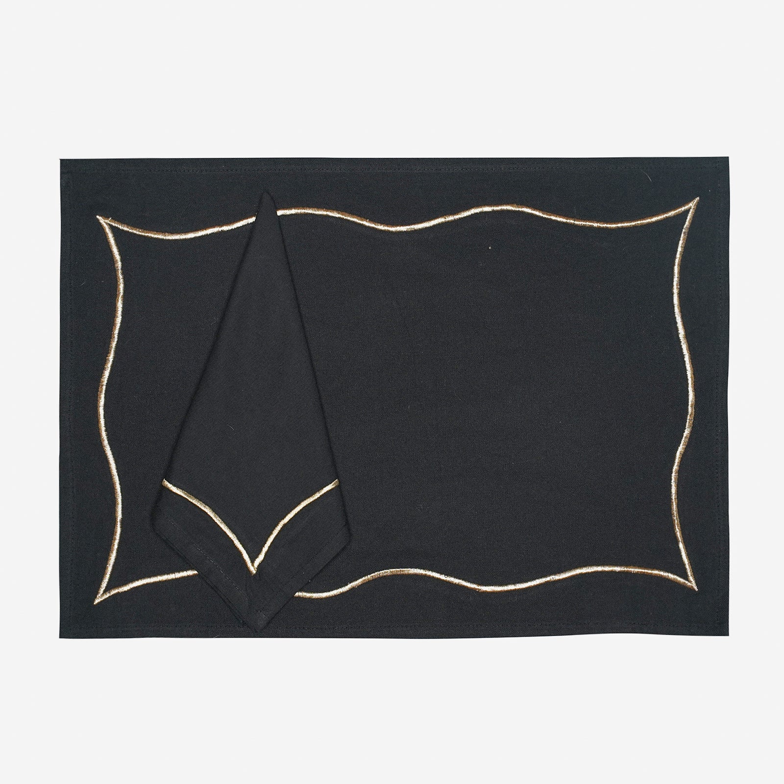 Scalloped Mat And Napkin (set of 6) - Vintage Scalloped Black